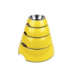 Comedero/Bebedero redondo con bowl de acero inoxiodable - Amarillo
