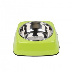 Comedero/Bebedero cuadrado de melamina con bowl de acero inoxidable - Verde