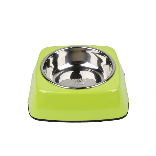 Comedero/Bebedero cuadrado de melamina con bowl de acero inoxidable - Verde