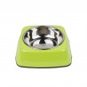 Comedero/Bebedero cuadrado de melamina con bowl de acero inoxidable - Verde