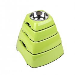 Comedero/Bebedero cuadrado de melamina con bowl de acero inoxidable - Verde
