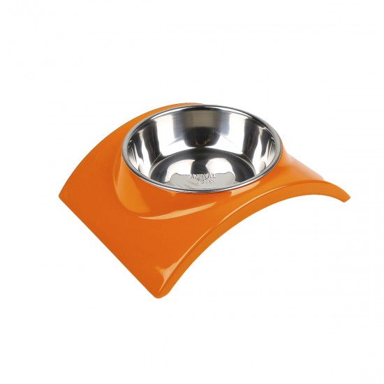 Comedero/Bebedero de melamina con bowl de acero inoxidable - Naranja