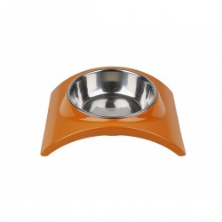 Comedero/Bebedero de melamina con bowl de acero inoxidable - Naranja