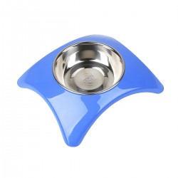 Comedero/Bebedero de melamina con bowl de acero inoxidable - Medium - Azul