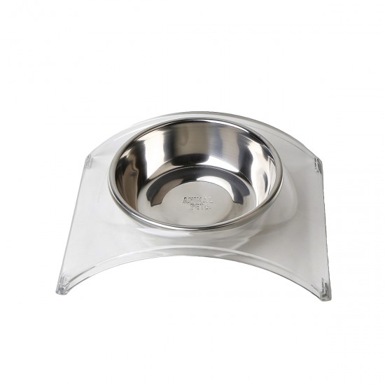 Comedero/Bebedero de Acrilico con bowl de acero inoxidable - Small - Transparente