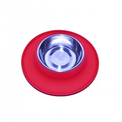 Comedero/Bebedero de Silicona con bowl de acero inoxidable - Medium - Rojo