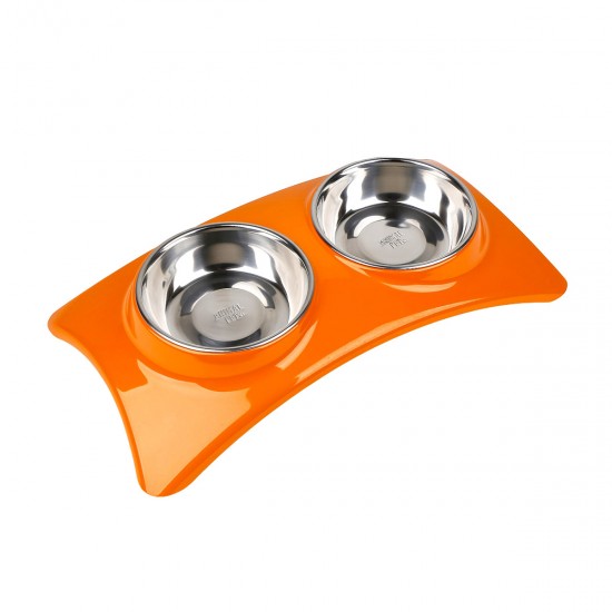 Comedero/Bebedero doble de melamina con bowls de acero inoxidable - Medium - Naranja