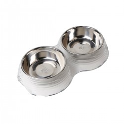 Comedero/Bebedero doble de acrilico con bowl de acero inoxidable - Medium - Transparente